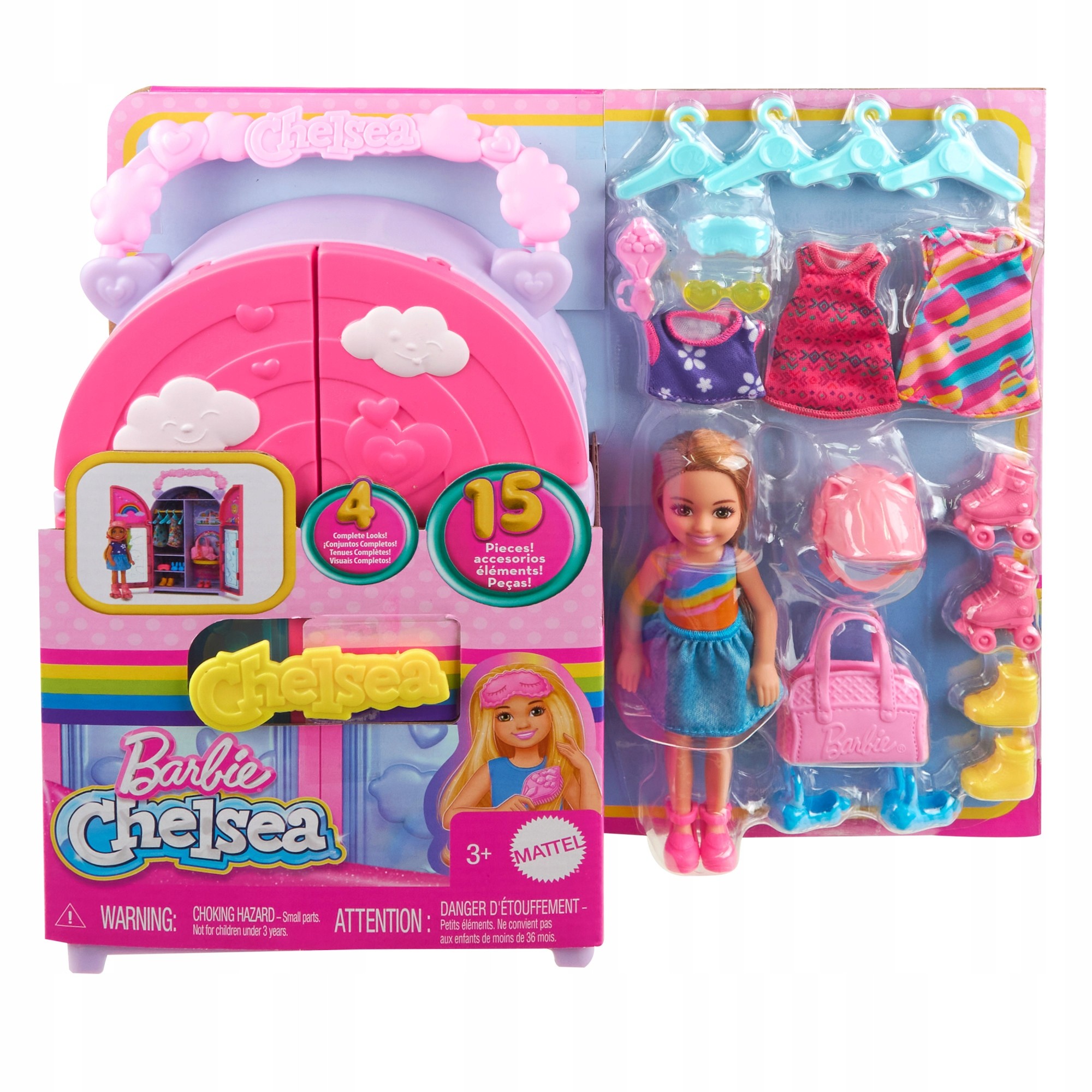 Barbie Chelsea šatníková súprava + bábika, oblečenie a doplnky HXN03